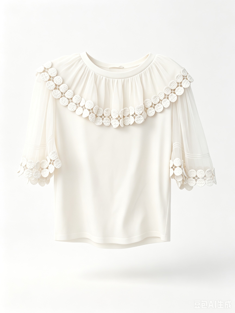 Chloe white  feminine Mesh Lace-Trim Top
